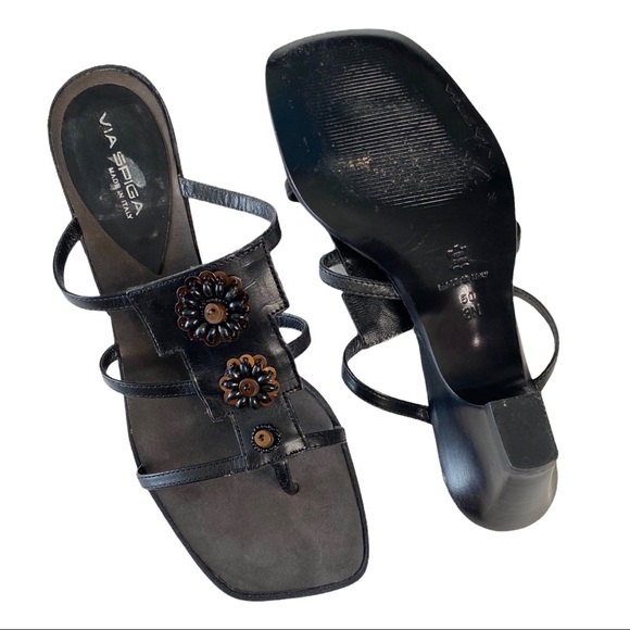 Via Spiga 𑁍 Beaded Metallic Flower Leather Sandals 𑁍 Black + Bronze Beads 𑁍 8 - Picture 11 of 15